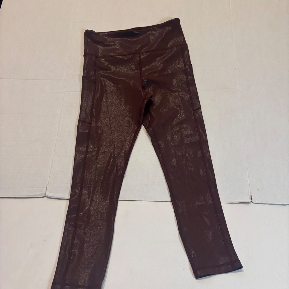Zyia Active Plum Metallic High Waisted Leggings Side Pockets Size 8-10 Medium - Picture 7 of 7